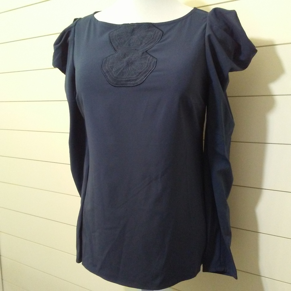 Logo by Lori Goldstein Blouse Dark‎ Navy Blue Open Shoulder Detail XS